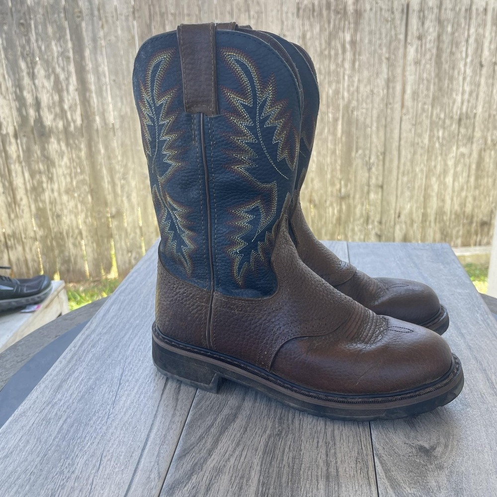 Justin Stampede Western Work Boots Men 7D Brown Leather‎ Cowboy Soft Toe WK4665